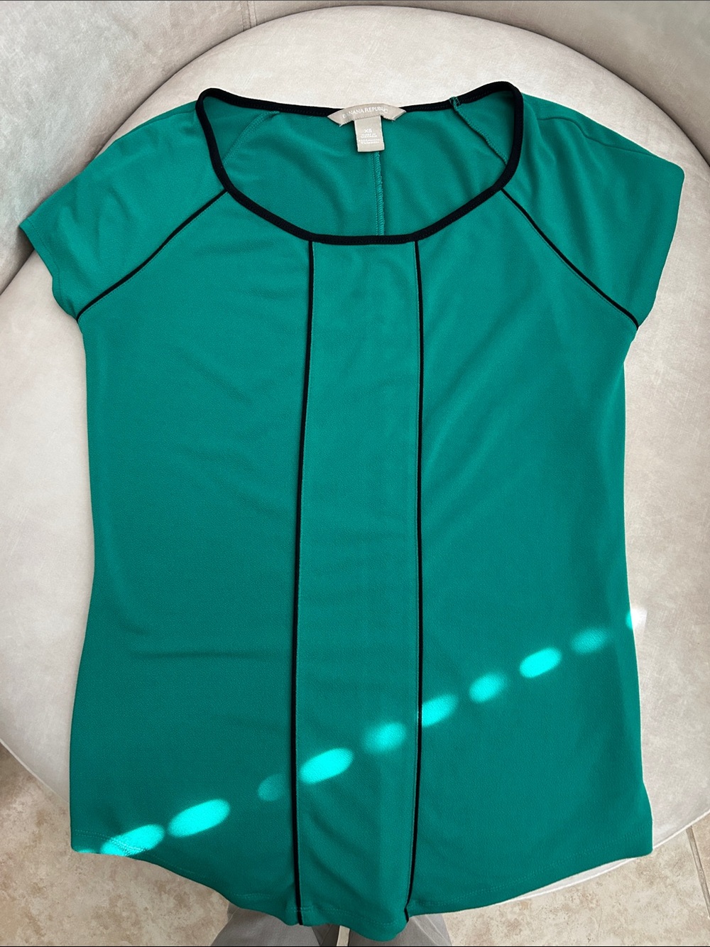 Banana Republic Teal Short Sleeve Blouse with Black Piping